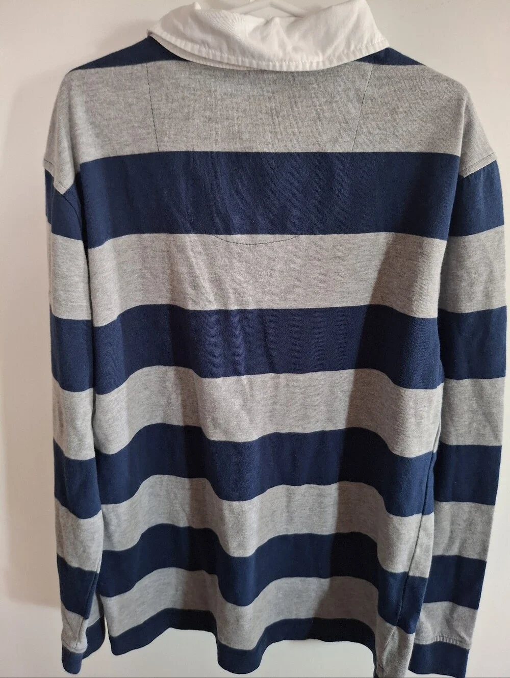Izod Navy and Gray Striped Crewneck Rugby Shirt